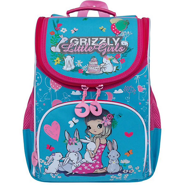 Рюкзак школьный Grizzly с мешком, голубой / жимолость 11238227