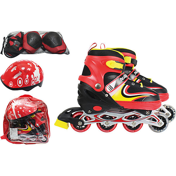 

Роликовые коньки с защитой и шлемом 1Toy, красные, Красный