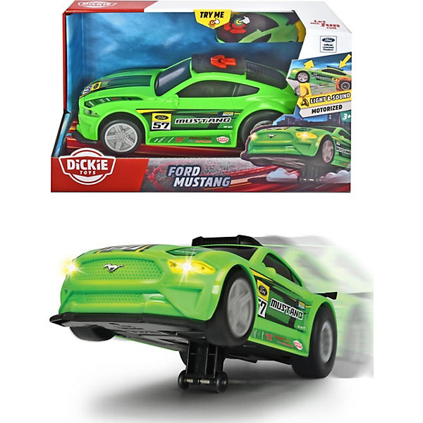 фото Машинка dickie toys "рейсинговый автомобиль ford mustang", 25,5 см, свет и звук