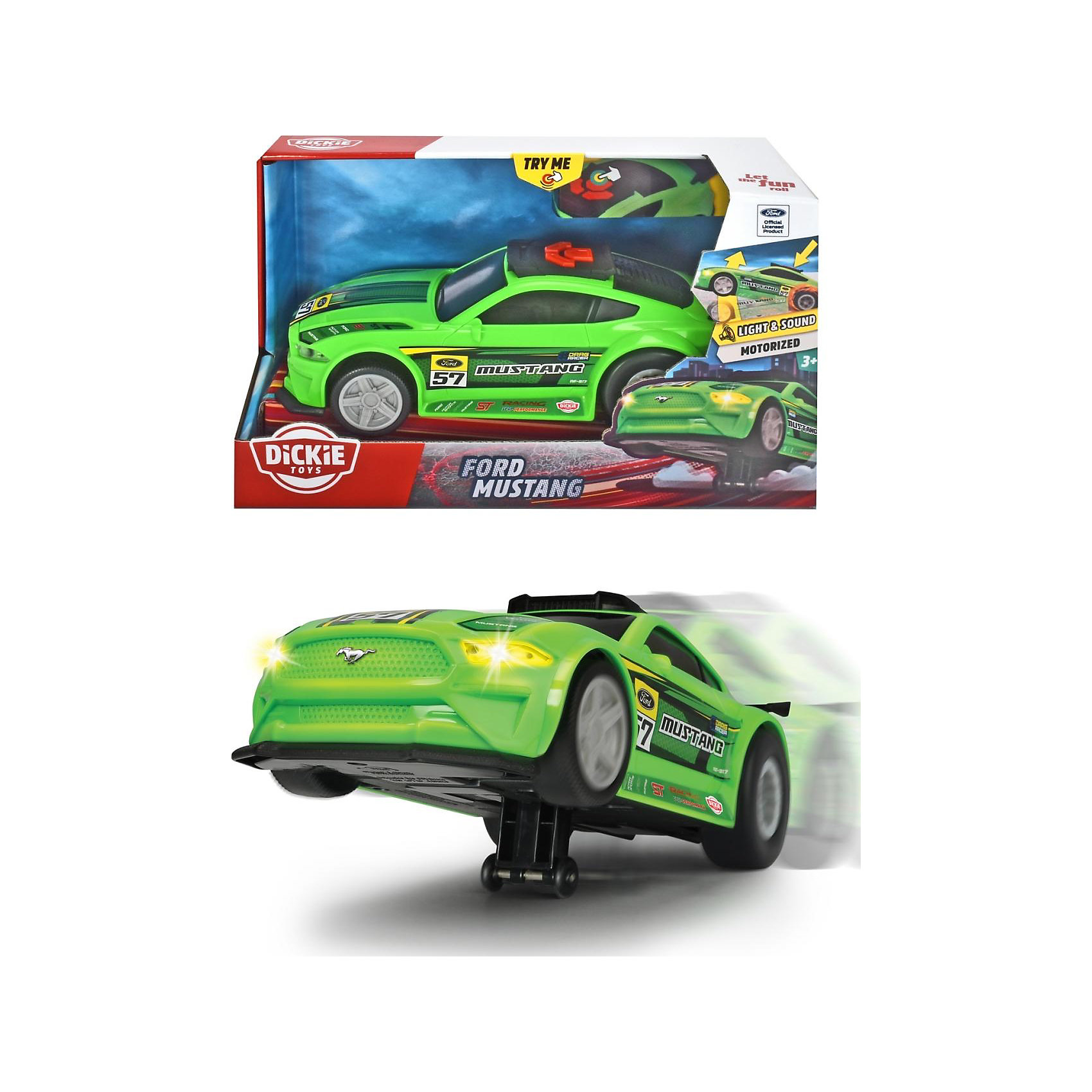 фото Машинка dickie toys "рейсинговый автомобиль ford mustang", 25,5 см, свет и звук