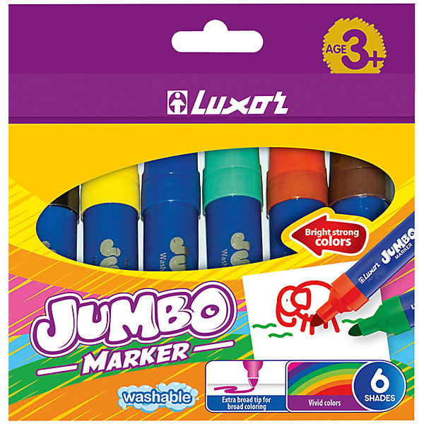 

Фломастеры Luxor Jumbo, 6 цветов, утолщенные, смываемые