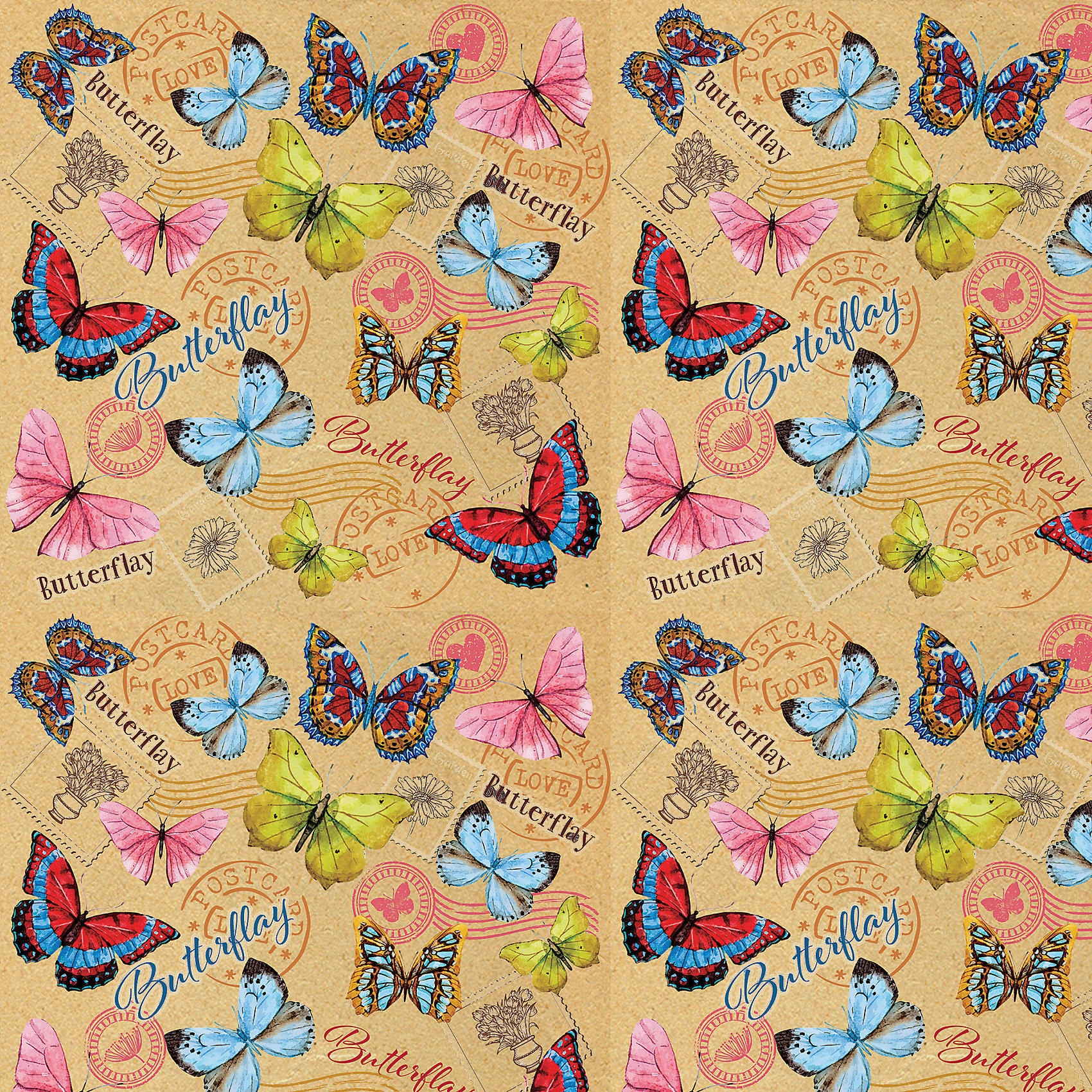 фото Упаковочная бумага крафт Феникс-Презент "Тропические бабочки"