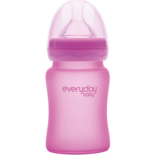 фото Стеклянная бутылочка с индикатором температуры everyday baby 150 мл, розовая -