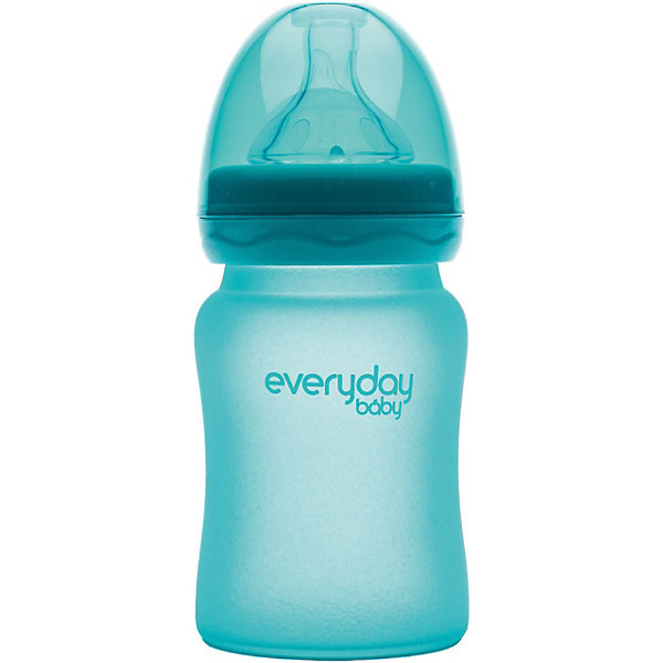 фото Стеклянная бутылочка с индикатором температуры everyday baby 150 мл, бирюзовая -