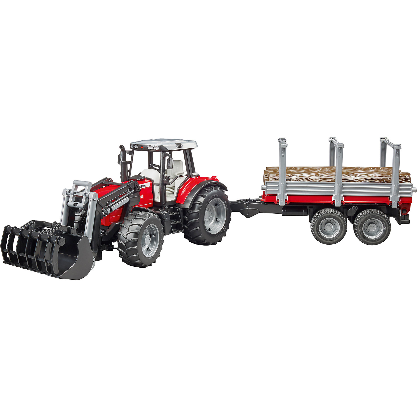 фото Игровой набор bruder трактор massey ferguson c манипулятором и прицепом, 1:16