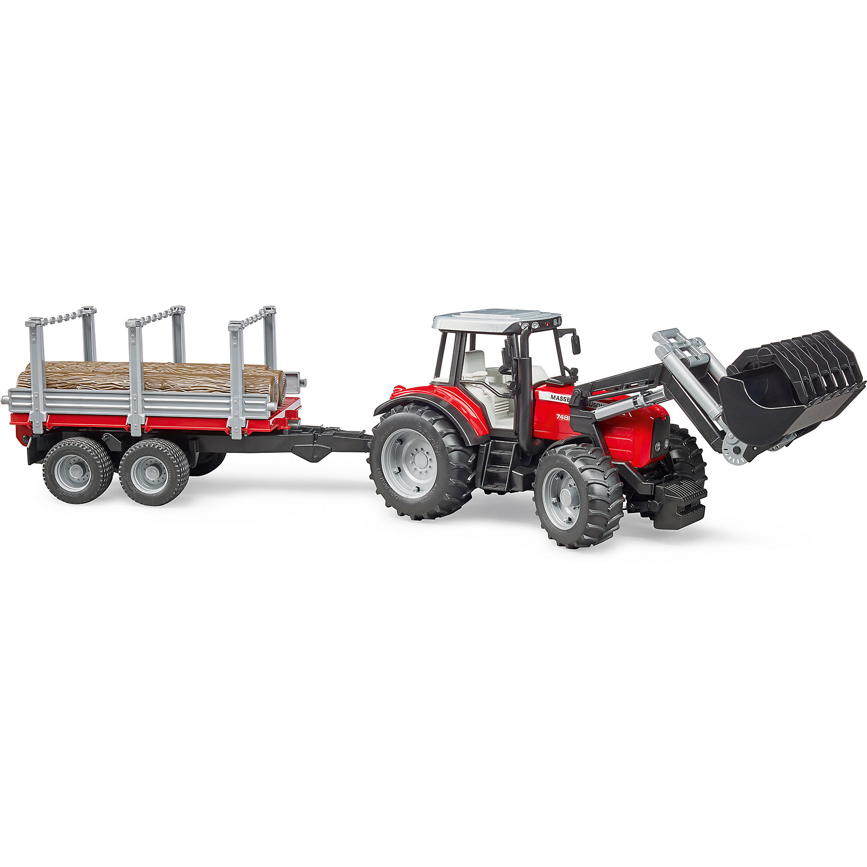 фото Игровой набор bruder трактор massey ferguson c манипулятором и прицепом, 1:16