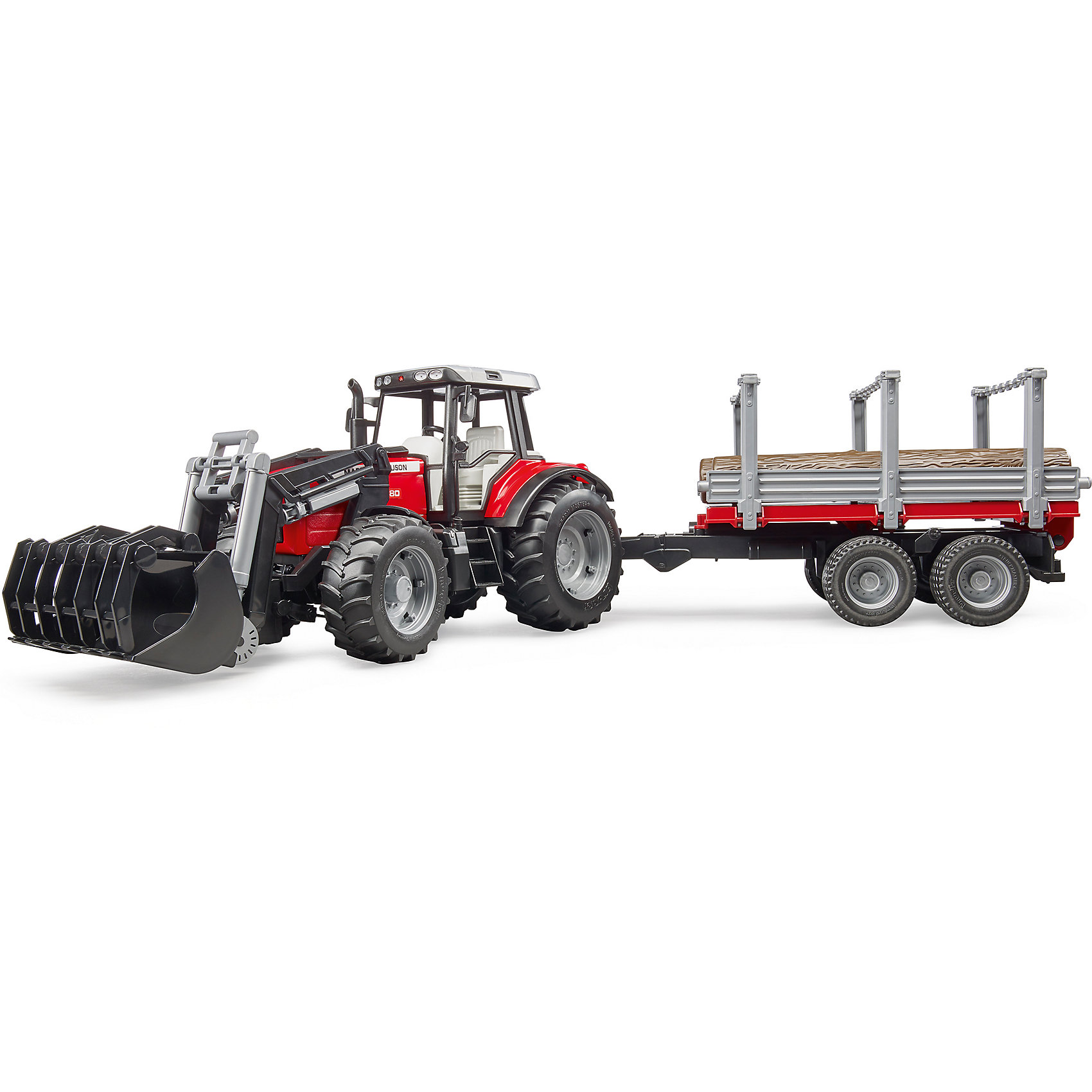 фото Игровой набор bruder трактор massey ferguson c манипулятором и прицепом, 1:16