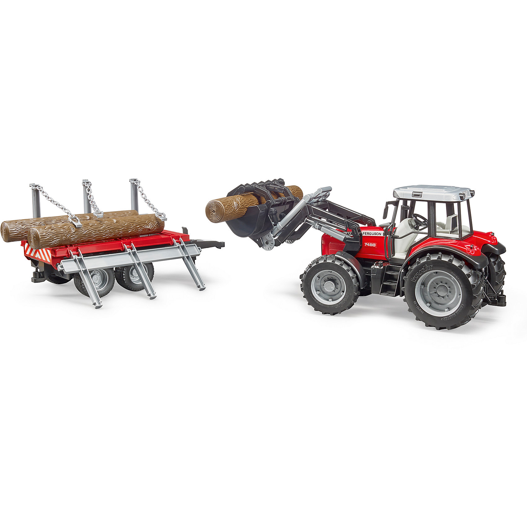 фото Игровой набор bruder трактор massey ferguson c манипулятором и прицепом, 1:16