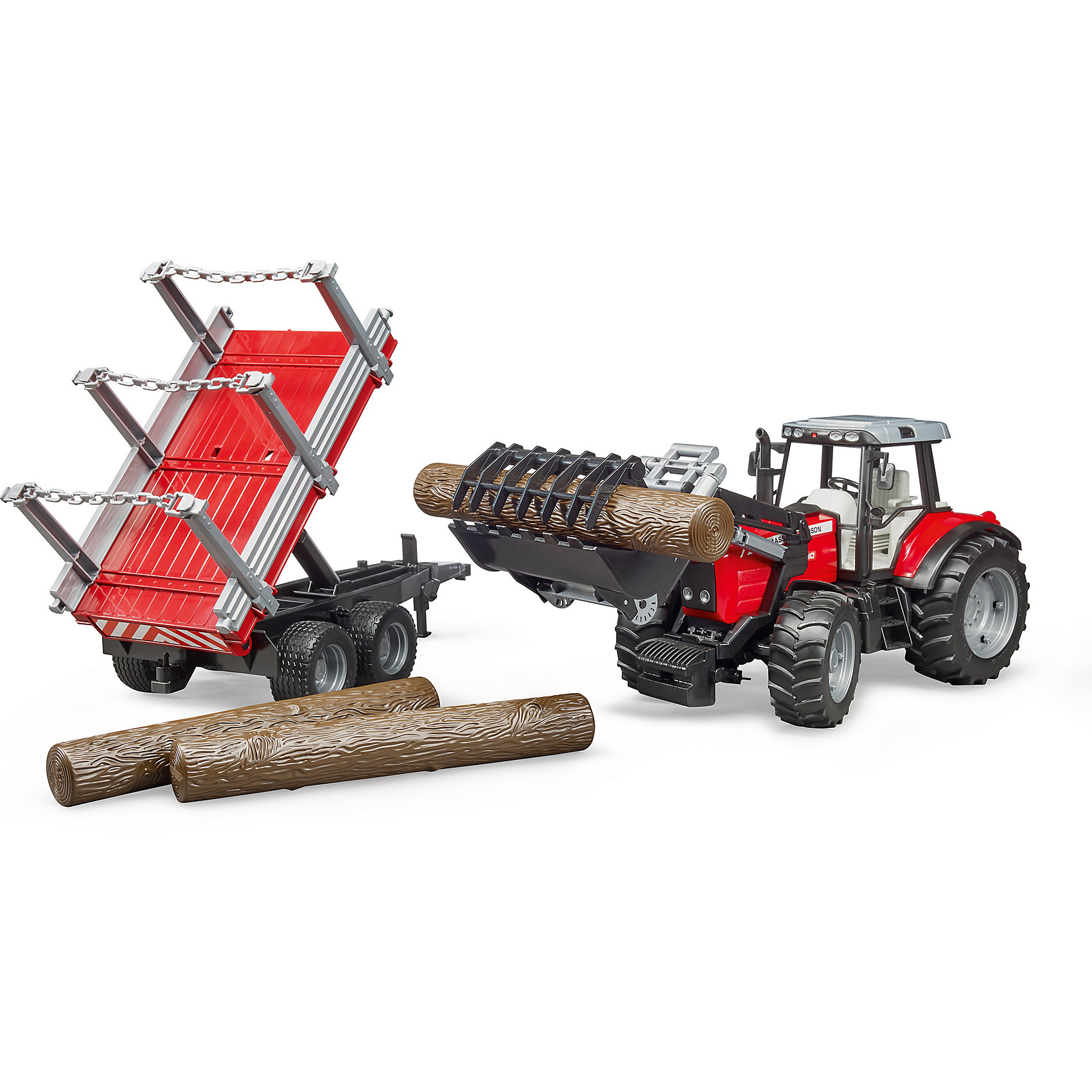 фото Игровой набор bruder трактор massey ferguson c манипулятором и прицепом, 1:16