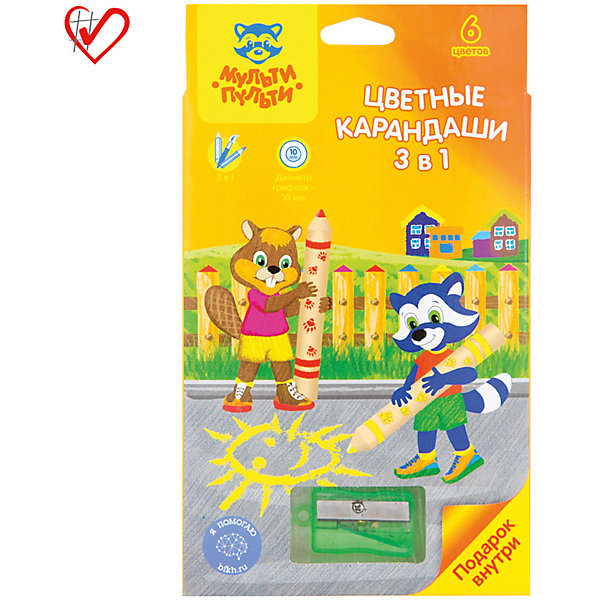 

Акварельные карандаши Мульти-Пульти "Приключения Енота" 3 в 1, 6 цветов