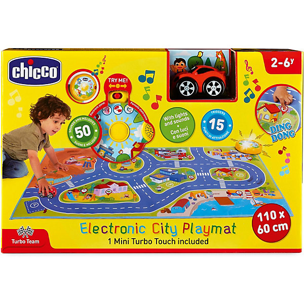 фото Игровой коврик с машинками Chicco "Mini Turbo Touch City Playmat" (110х60 см)