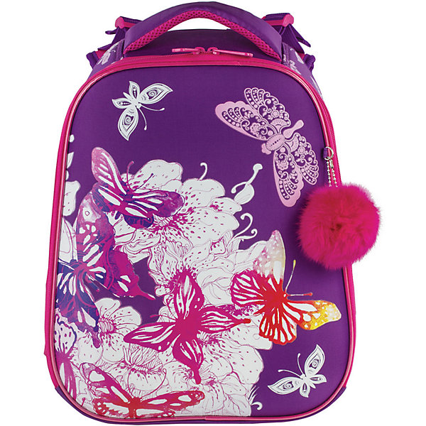 Ранец Premium "Бабочки", с брелоком, фиолетовый Brauberg 12182132