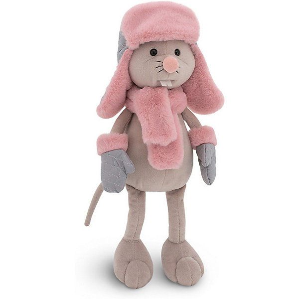 Мягкая игрушка Мася Мышь 20 см в розовом шарфике и шапочке