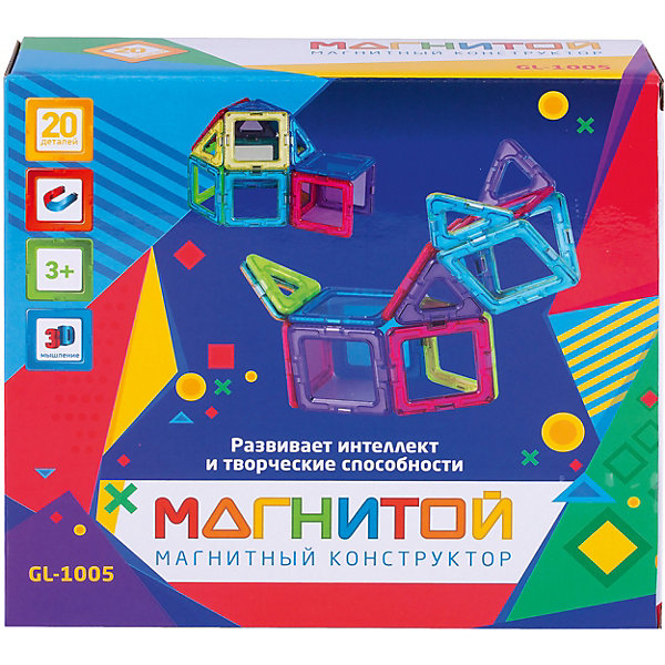 

Магнитный конструктор "Магнитой", 12 квадратов, 8 треугольников (8 - с окном)
