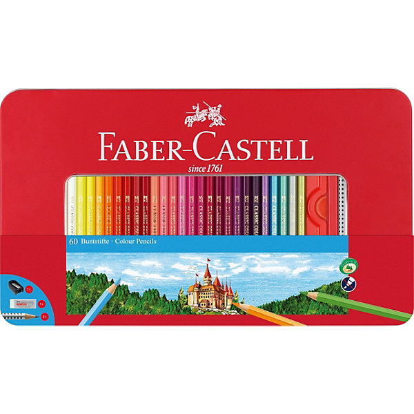 

Карандаши цветные Faber-Castell, 60 цветов + 2 чернографитных, ластик, точилка, Разноцветный, Карандаши цветные Faber-Castell, 60 цветов + 2 чернографитных, ластик, точилка