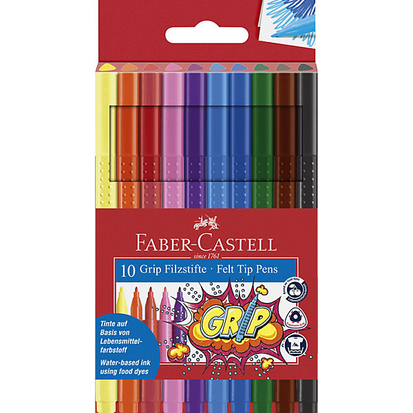 

Фломастеры Faber-Castell Grip, 10 цветов, смываемые, Разноцветный, Фломастеры Faber-Castell Grip, 10 цветов, смываемые