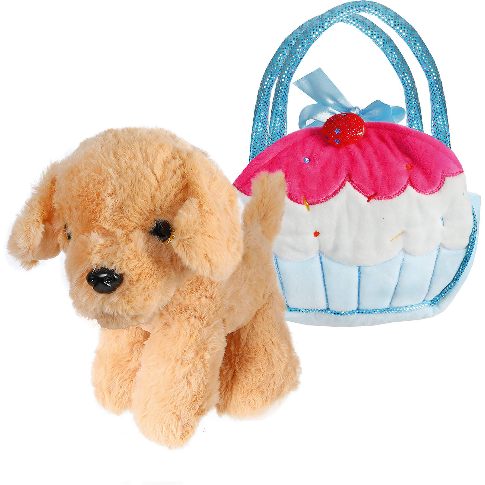 Мягкая игрушка "Щенок в сумочке-пирожное", 21 см, коричнево-голубая Fluffy Family 12969768