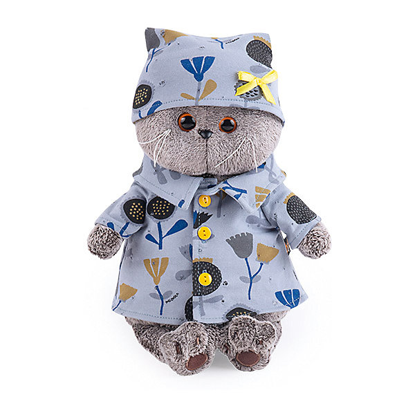 фото Мягкая игрушка budi basa кот басик в голубой пижаме в цветочек, 30 см