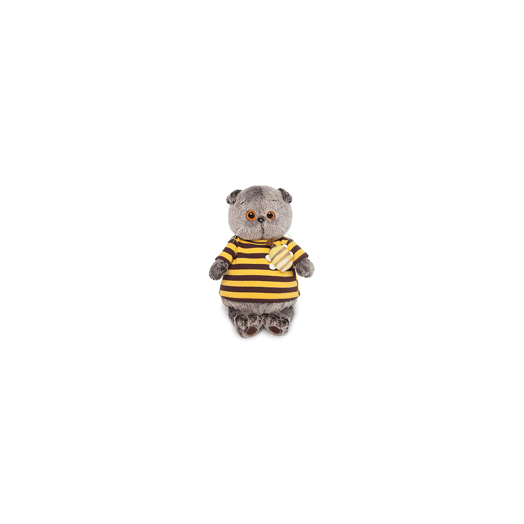 фото Мягкая игрушка Budi Basa Кот Басик в полосатой футболке с пчелой, 22 см
