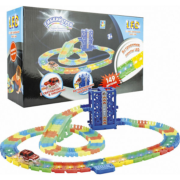 

Гибкий трек 1Toy с машинкой, 149 деталей, Разноцветный