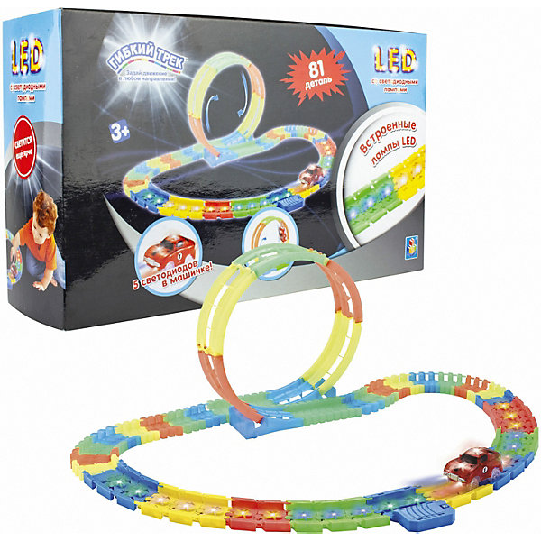 

Гибкий трек 1Toy с машинкой, 81 деталь, Разноцветный