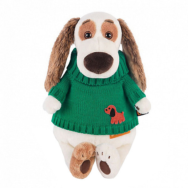 фото Одежда для мягкой игрушки budi basa зеленый вязаный свитер с собачкой, 30 см