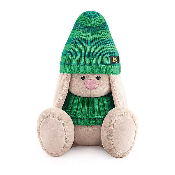 фото Мягкая игрушка budi basa зайка ми в зеленой шапке и снуде, 18 см