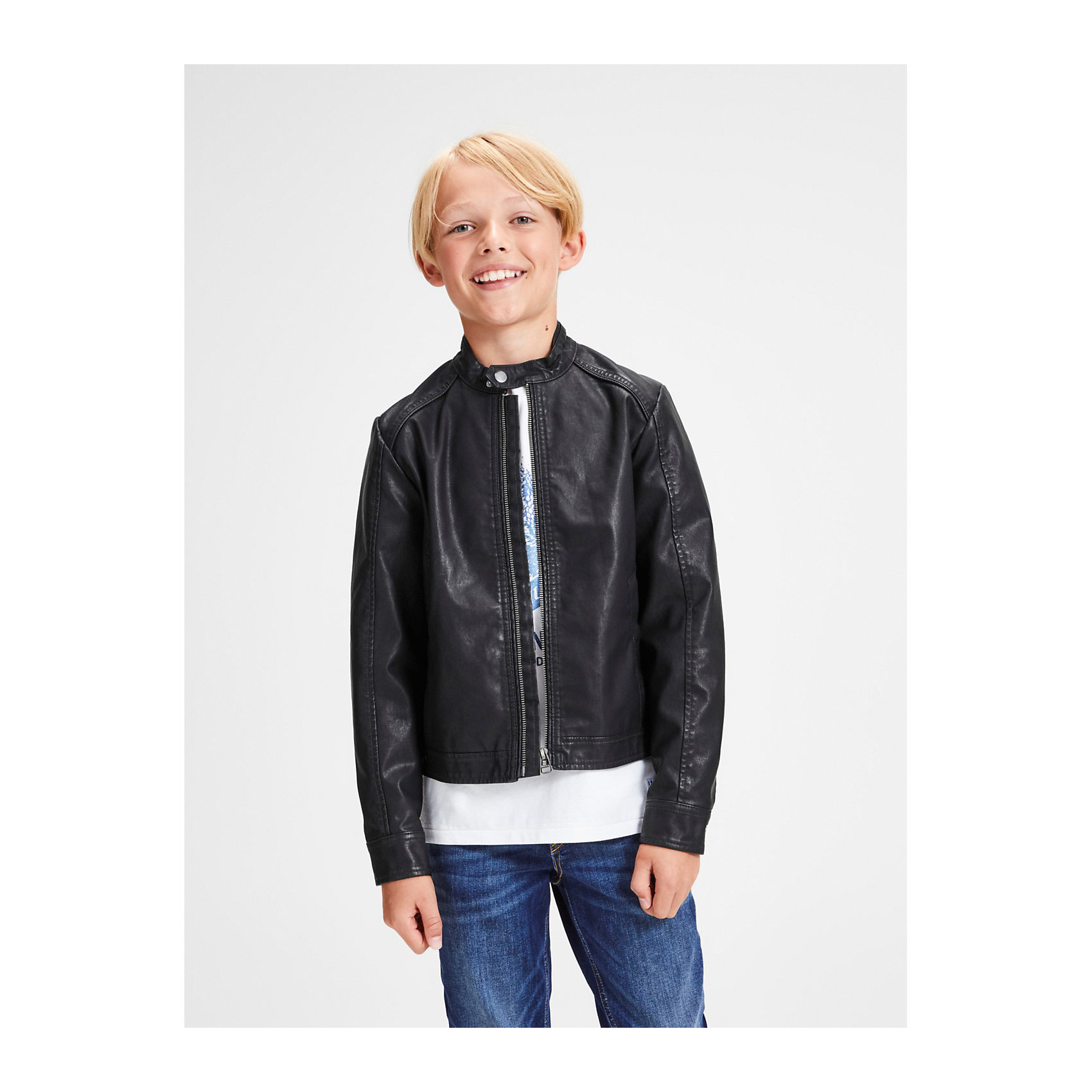 фото Кожаная куртка jack & jones jack & jones junior