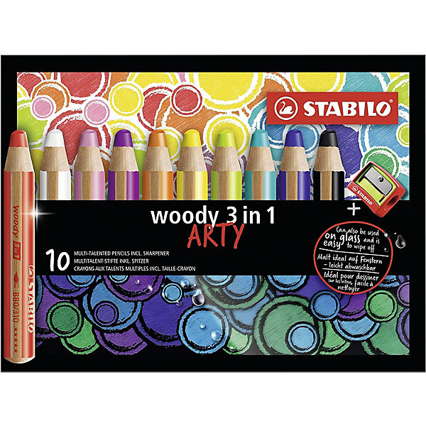 

Цветные карандаши Stabilo Woody 3 в 1 Arty, 10 цветов + точилка