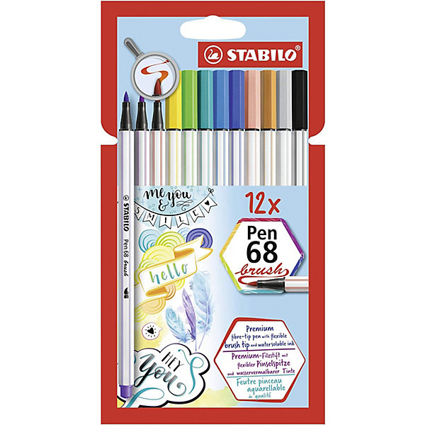 фото Фломастеры-кисти stabilo pen 68 brush, 12 цветов