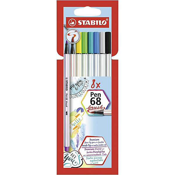 фото Фломастеры-кисти stabilo pen 68 brush, 8 цветов