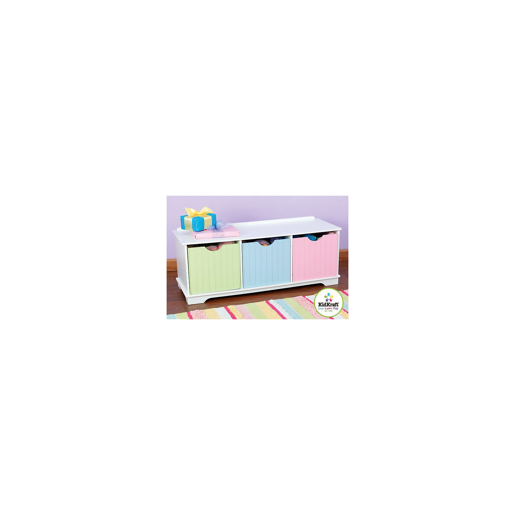 фото Скамья с ящичками для хранения kidkraft storage bench pastel