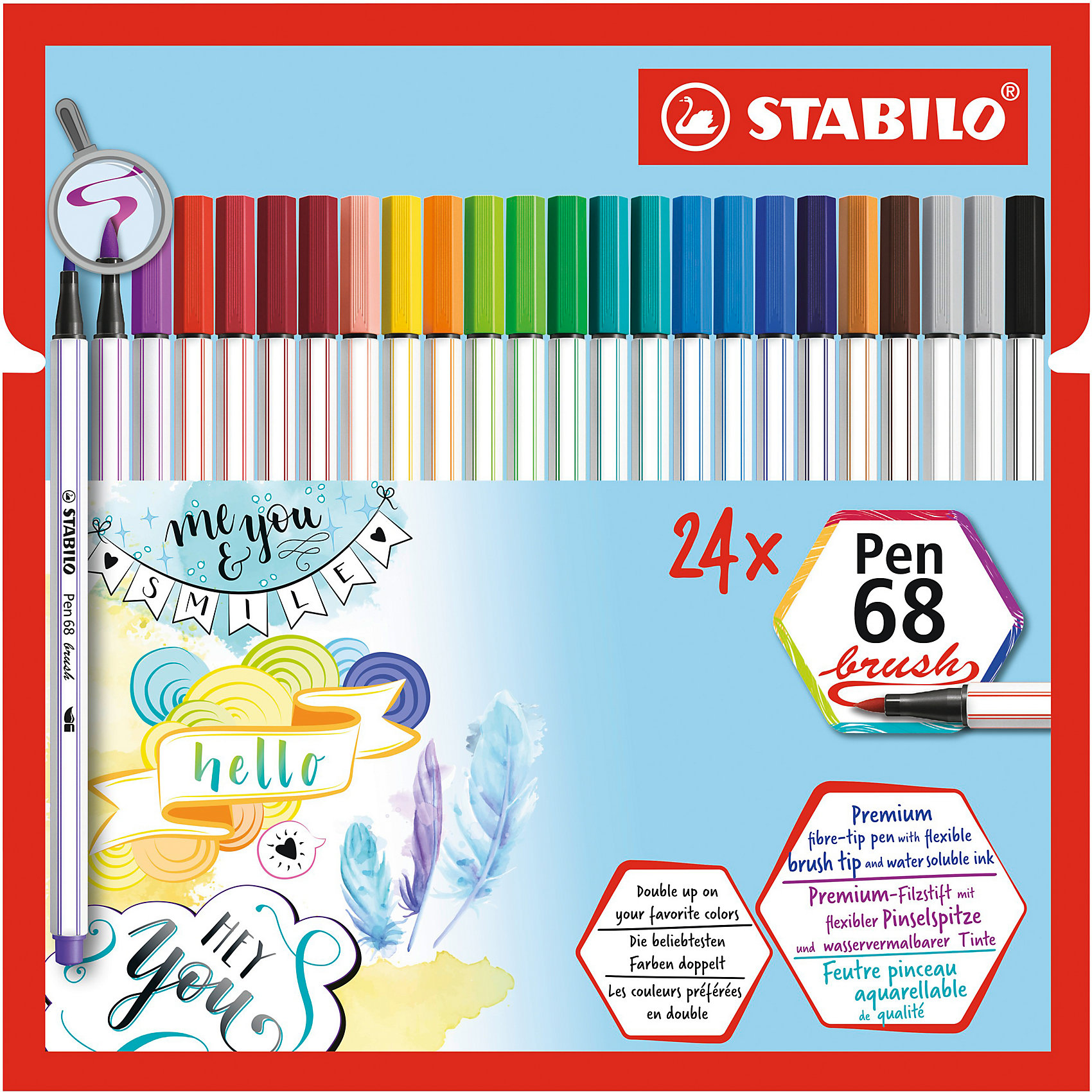 фото Фломастеры-кисти stabilo pen 68 brush, 24 цвета