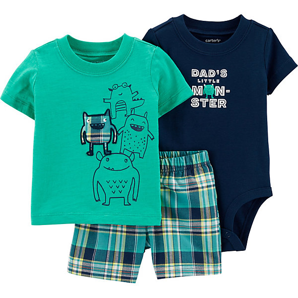 

Комплект Carters: футболка, боди и шорты, Бирюзовый, Комплект Carters: футболка, боди и шорты
