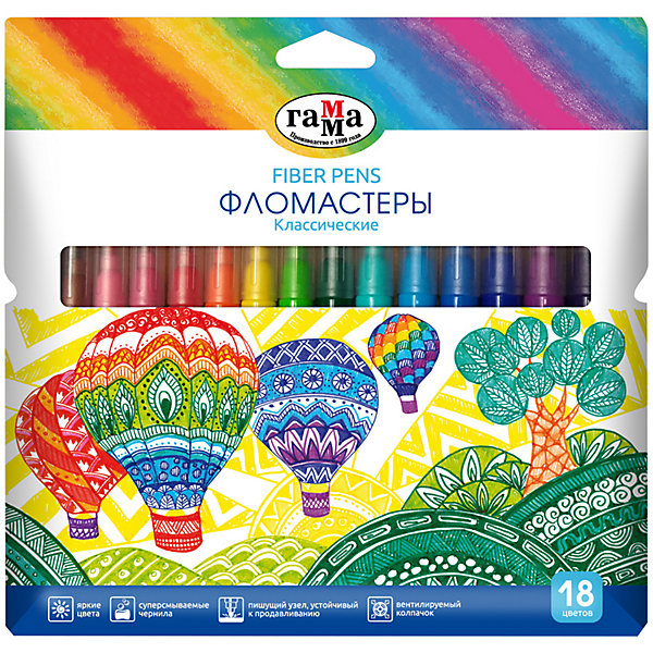 

Фломастеры Гамма "Классические", 18 цветов, Разноцветный, Фломастеры Гамма "Классические", 18 цветов