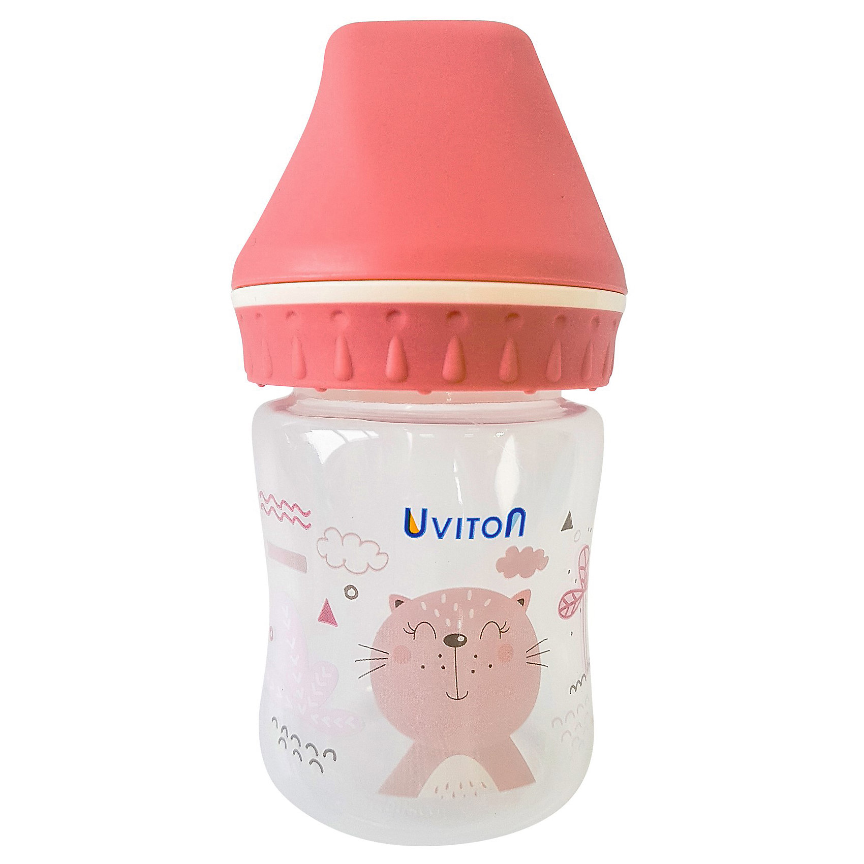 фото Бутылочка uviton baby с широким горлышком, 125 мл, розовый