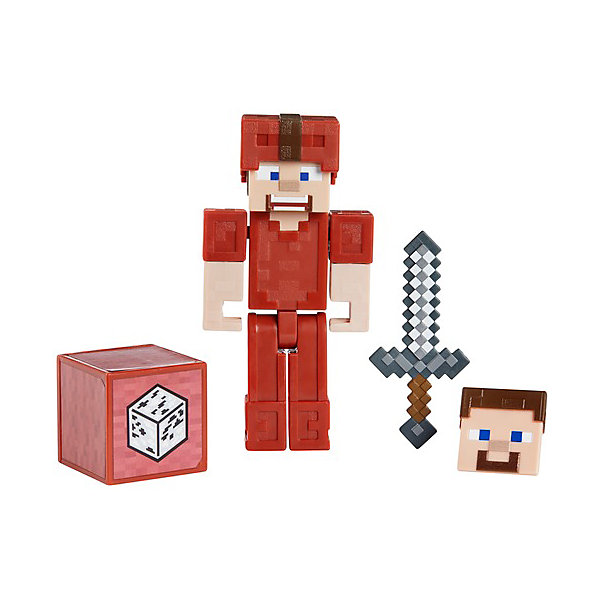 фото Маленькая фигурка minecraft steve in red leather armor, с артикуляцией mattel