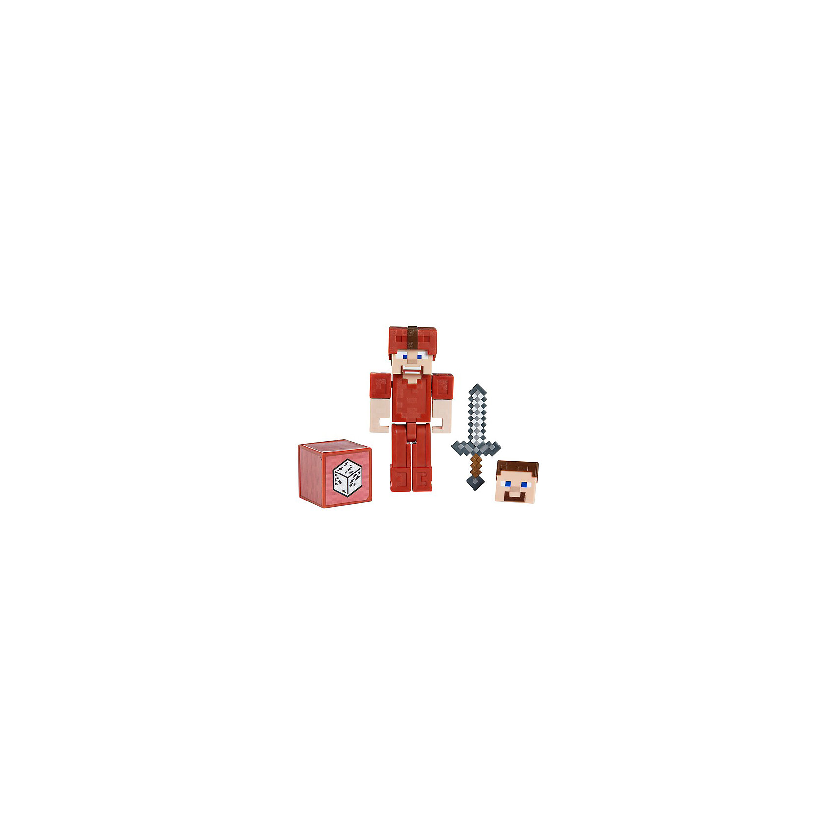 фото Маленькая фигурка minecraft steve in red leather armor, с артикуляцией mattel