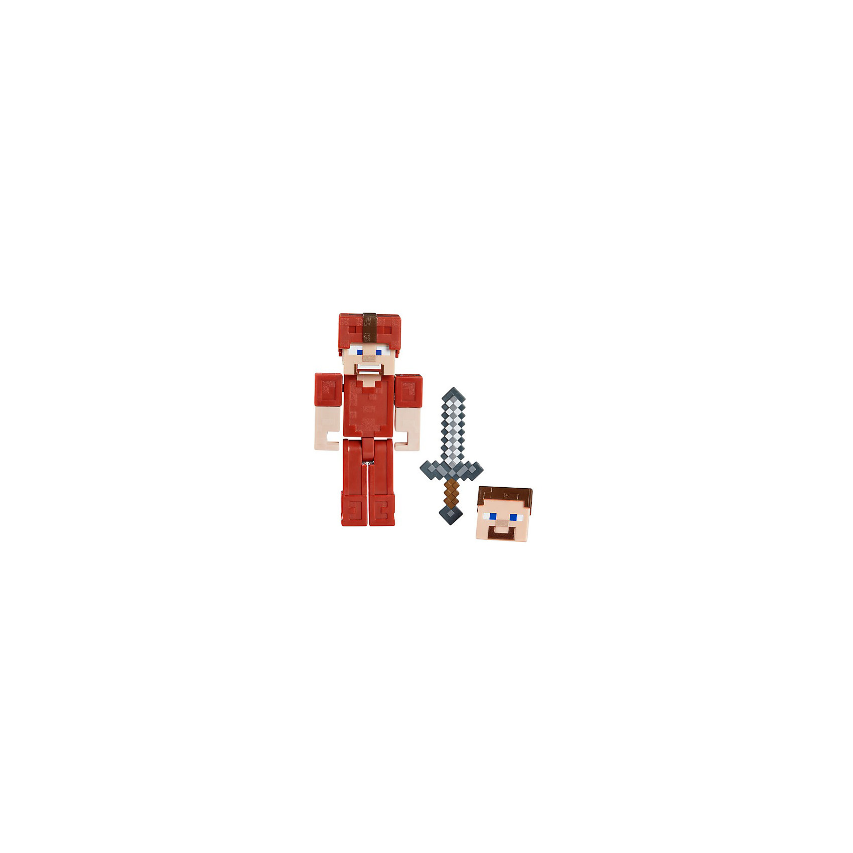 фото Маленькая фигурка minecraft steve in red leather armor, с артикуляцией mattel