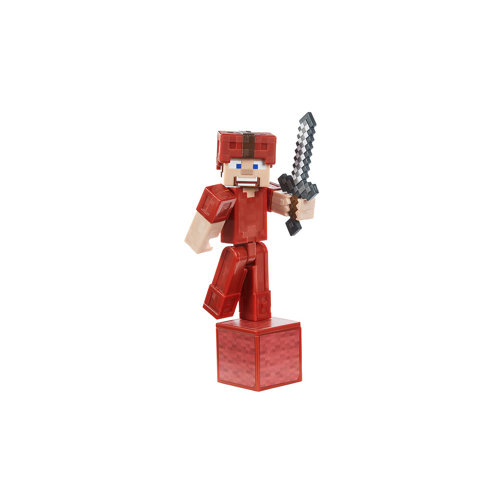 фото Маленькая фигурка minecraft steve in red leather armor, с артикуляцией mattel