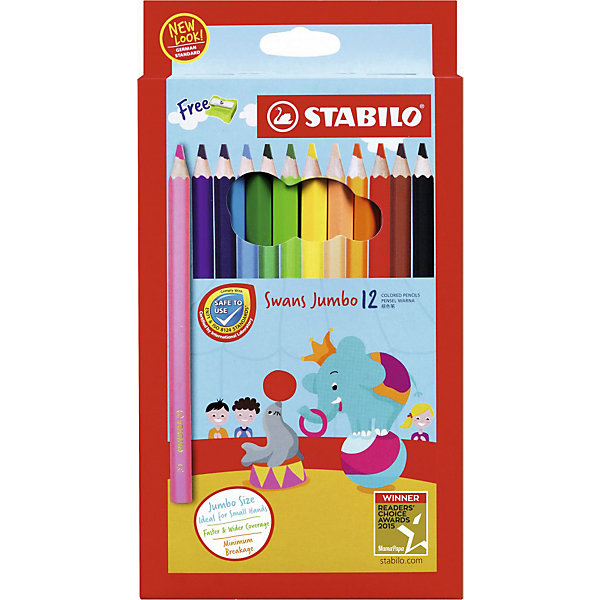 фото Набор цветных карандашей stabilo swans jumbo 12 цв, картон+точилка