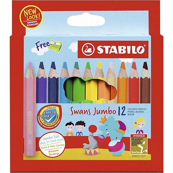 

Набор цветных карандашей Stabilo Swans Jumbo, 12 цветов, Разноцветный, Набор цветных карандашей Stabilo Swans Jumbo, 12 цветов