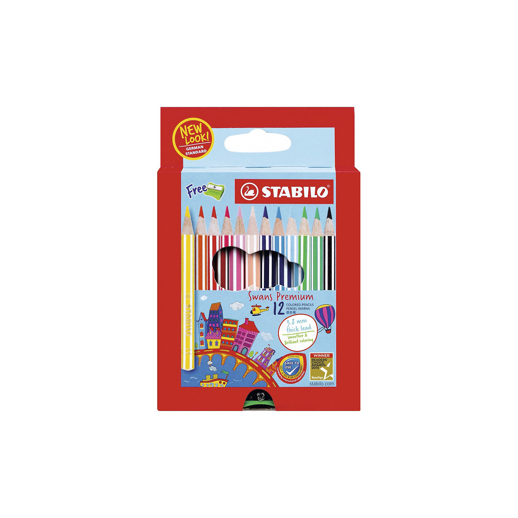 фото Набор цветных карандашей stabilo swans premium edition укороченные 12 цв, картон+точилка