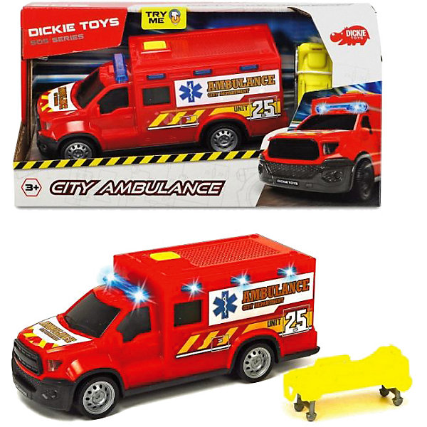 

Машинка скорой помощи Dickie Toys, 18 см, свет и звук, Красный, Машинка скорой помощи Dickie Toys, 18 см, свет и звук