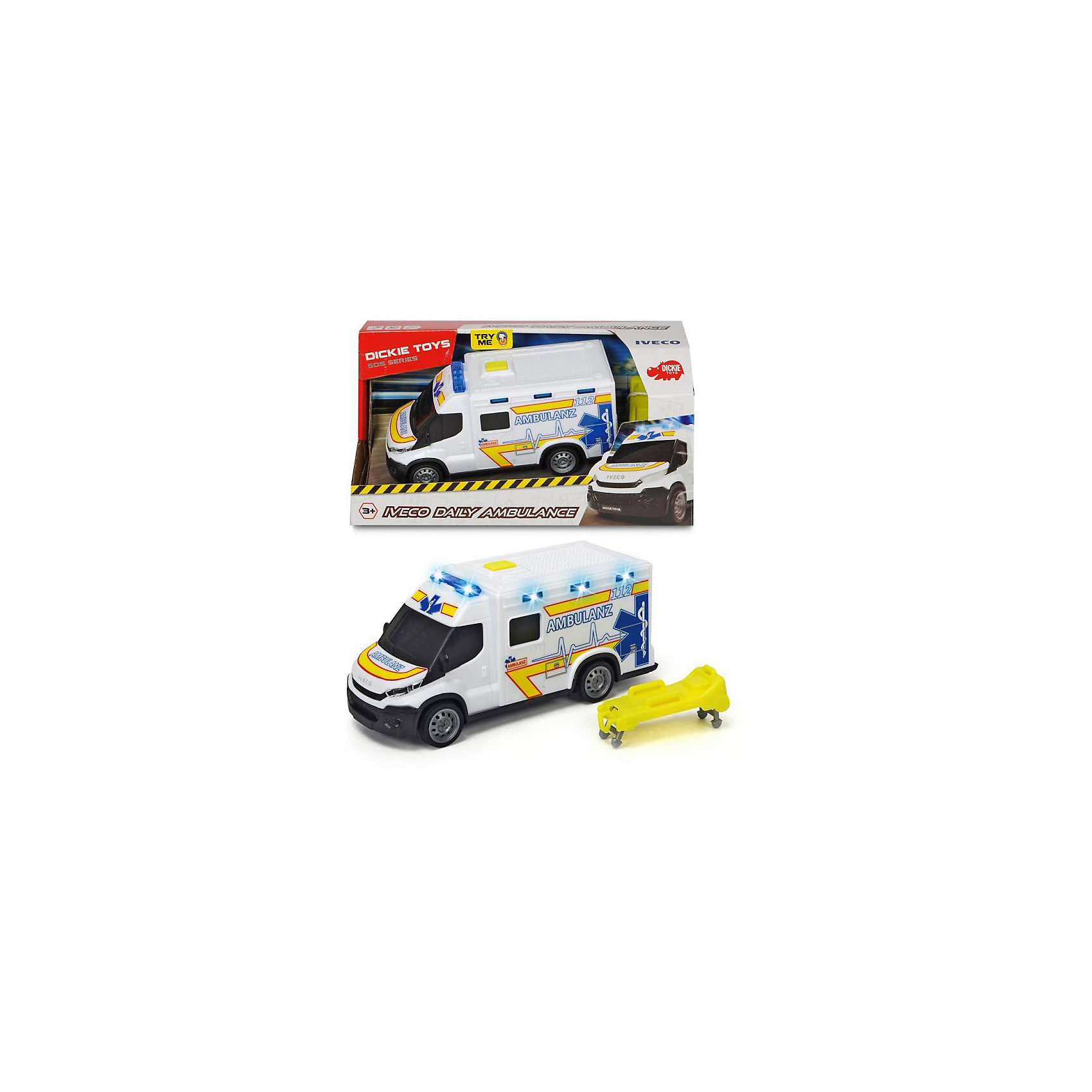 фото Машинка скорой помощи dickie toys iveco daily, 18 см, свет и звук