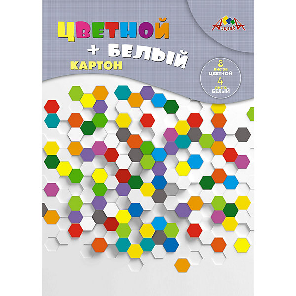 АппликА Набор цветного и белого картона Апплика Бело-цветной микс, А4, 12 листов