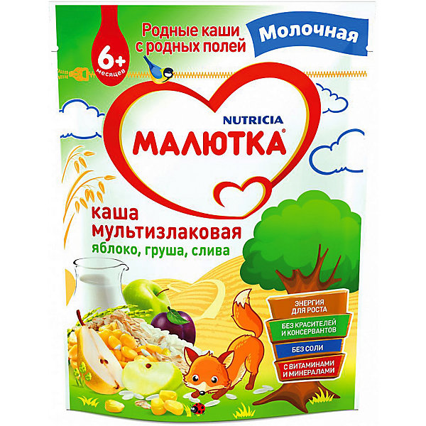 

Каша Малютка молочная мультизлаковая с фруктами, с 6 мес