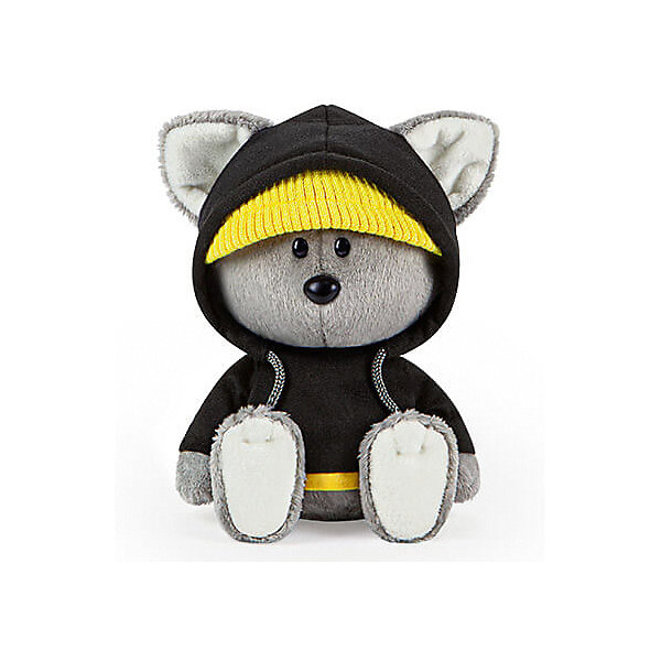фото Мягкая игрушка budi basa волчонок вока в черной толстовке с капюшоном, 15 см