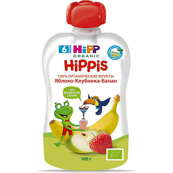 

Пюре HiPP HiPPis яблоко, клубника, банан, с 6 мес, 6 шт