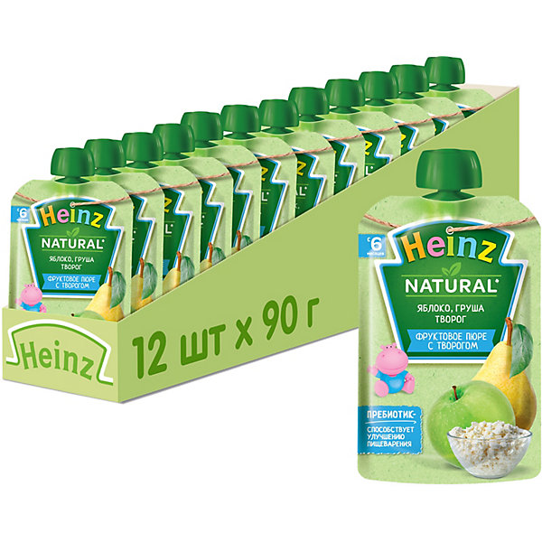 

Пюре Heinz яблоко, груша, творог, с 6 мес, 12 штук
